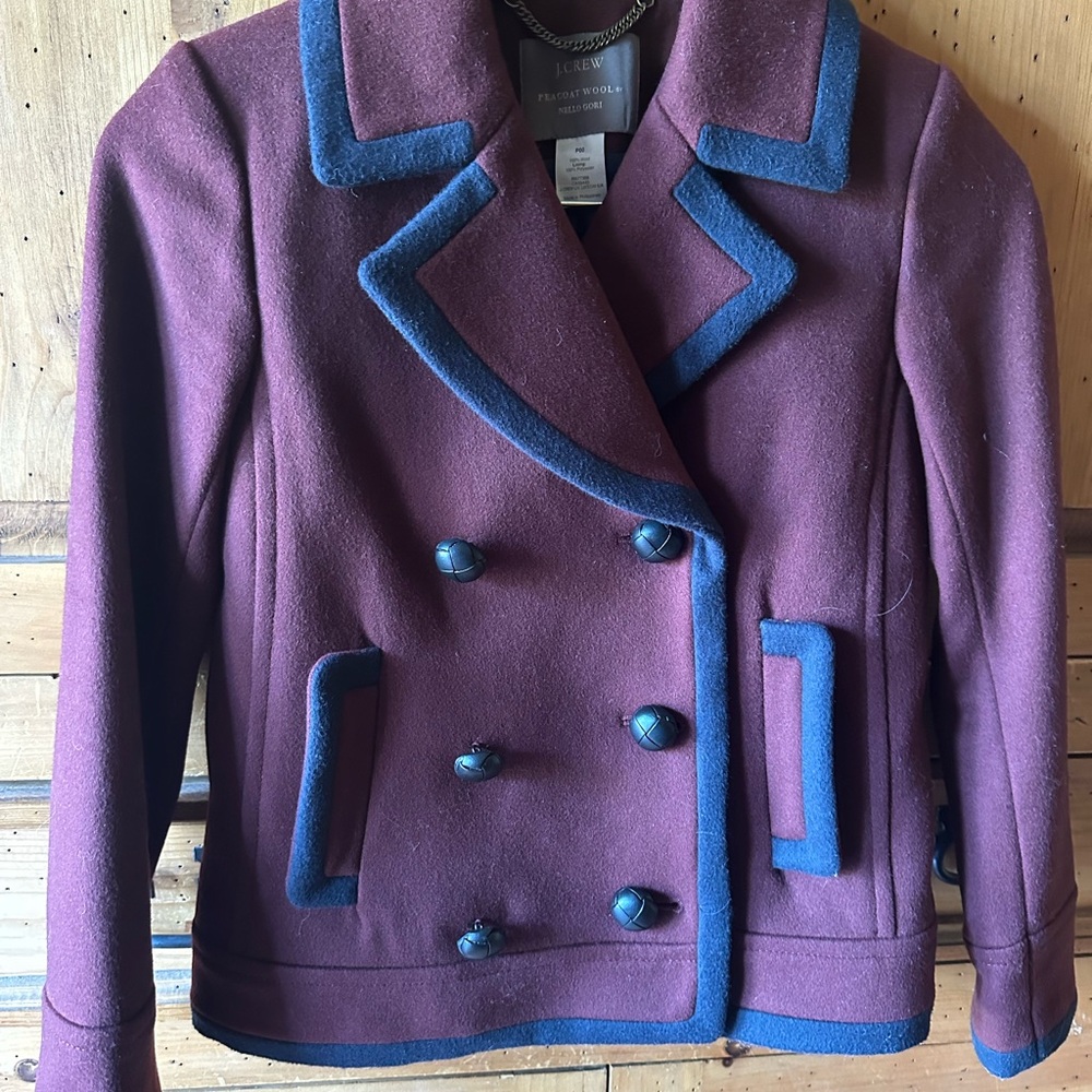 J. Crew Double-Breasted Pea Coat - Burgundy and Navy